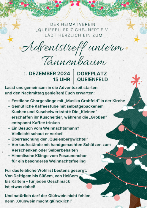 Adventstreff unterm Tannenbaum auf dem Dorfplatz Queienfeld