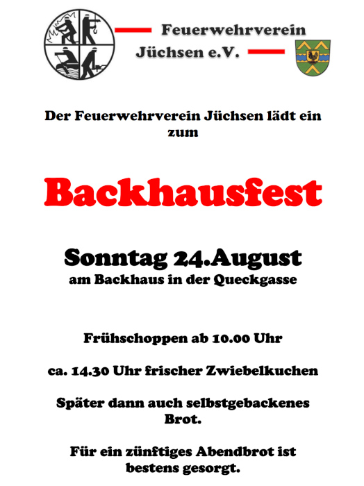 Backhausfest des Feuerwehrvereins Jüchsen
